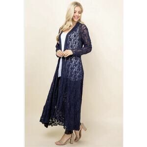 NWT Zanzea Kimono Sz 24w Sheer Lace Cover Up Navy Blue Long Sleeve Boho Beach